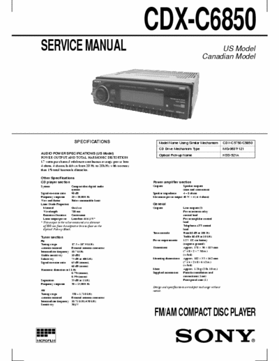 Sony CDX-C6850 Car Hifi Head Unit Service Manual